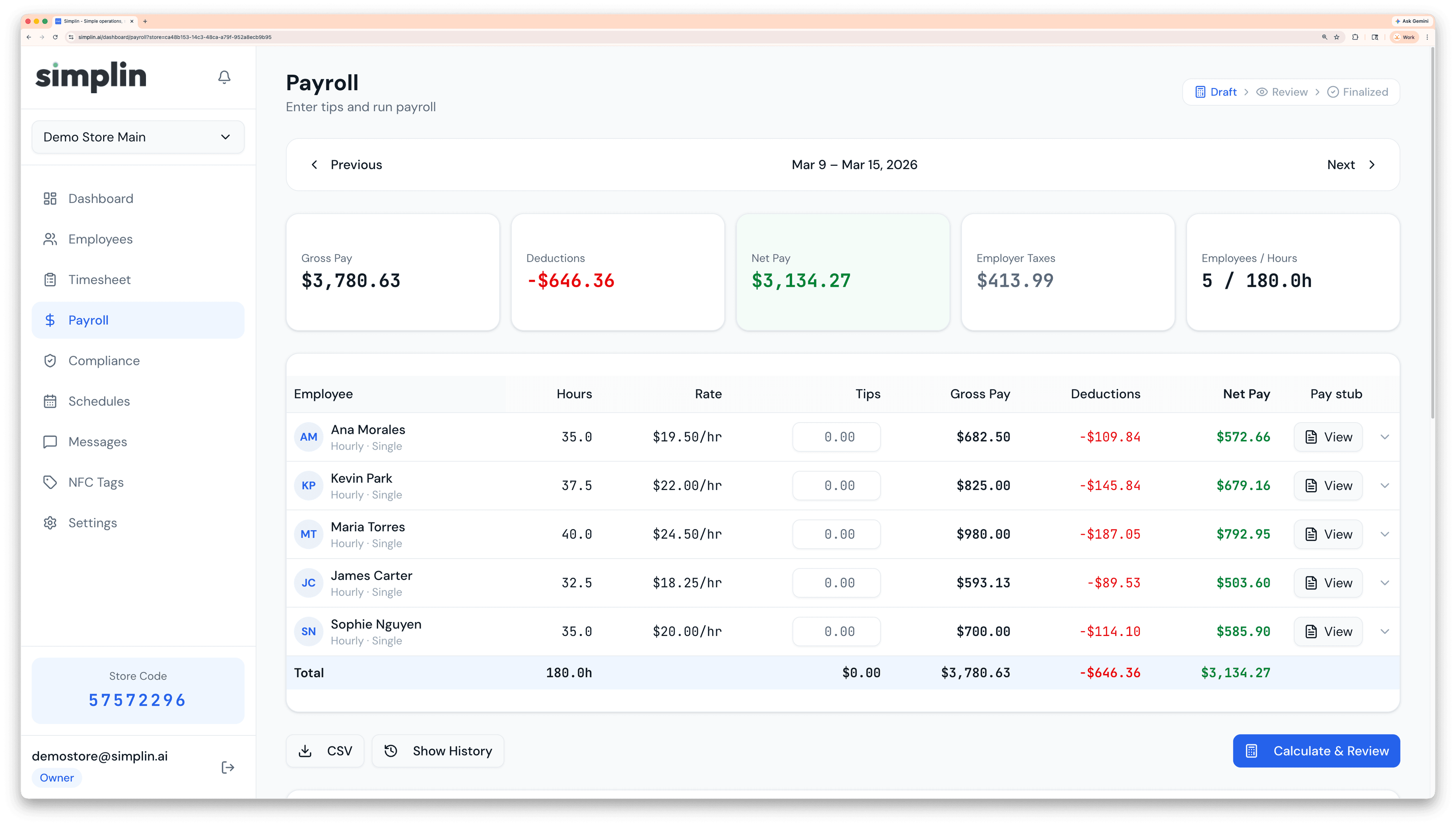Payroll dashboard view