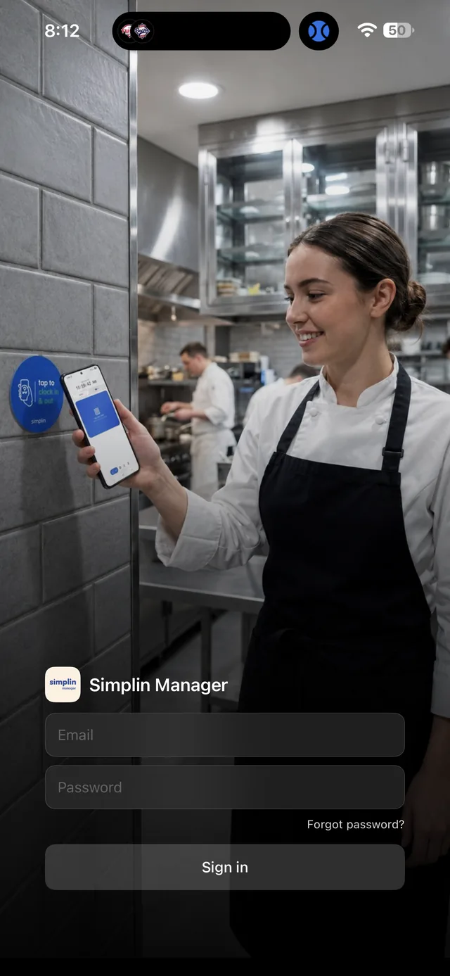 Simplin Manager sign-in screen